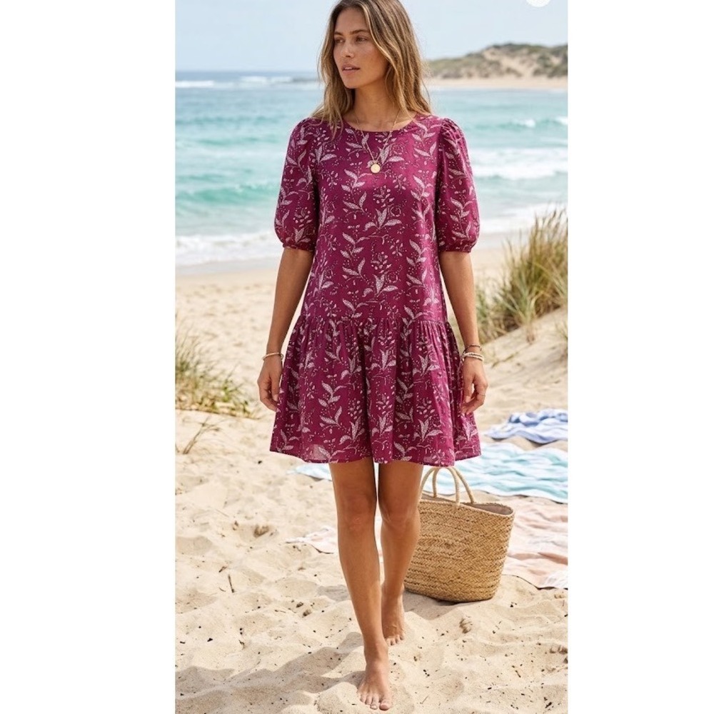 Matta Mini Dress Kenia Dadra 100% Cotton Pockets Flounce Puff Purple Size XS NEW